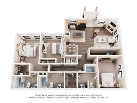 Floor plan for 3 beds, 3 baths, 1531 sqft